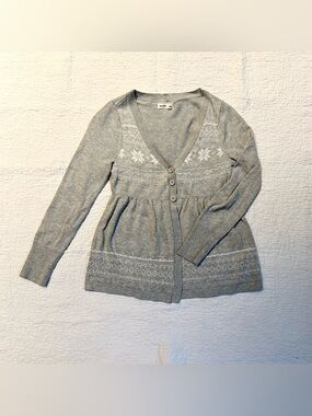 hollister babydoll fair isle cardigan l gray like new